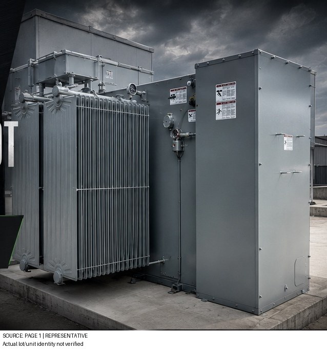Main transformer: representative image from supplier PDF; actual unit identity unverified.